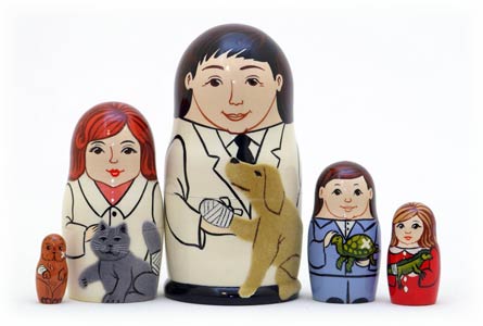 Veterinary Vet Doll 5pc./5" Dog Cat Nesting Doll  
